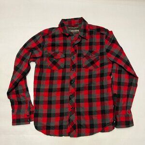 Machine Clothing Co. Long Sleeve Button Flannel Shirt Red/Grey/Black Small